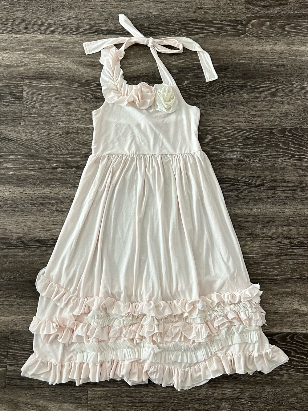 Dollcake Sunday Rose Frock Girls Dress Size 12 Soft Pink Ruffle Halter NWT Flaws